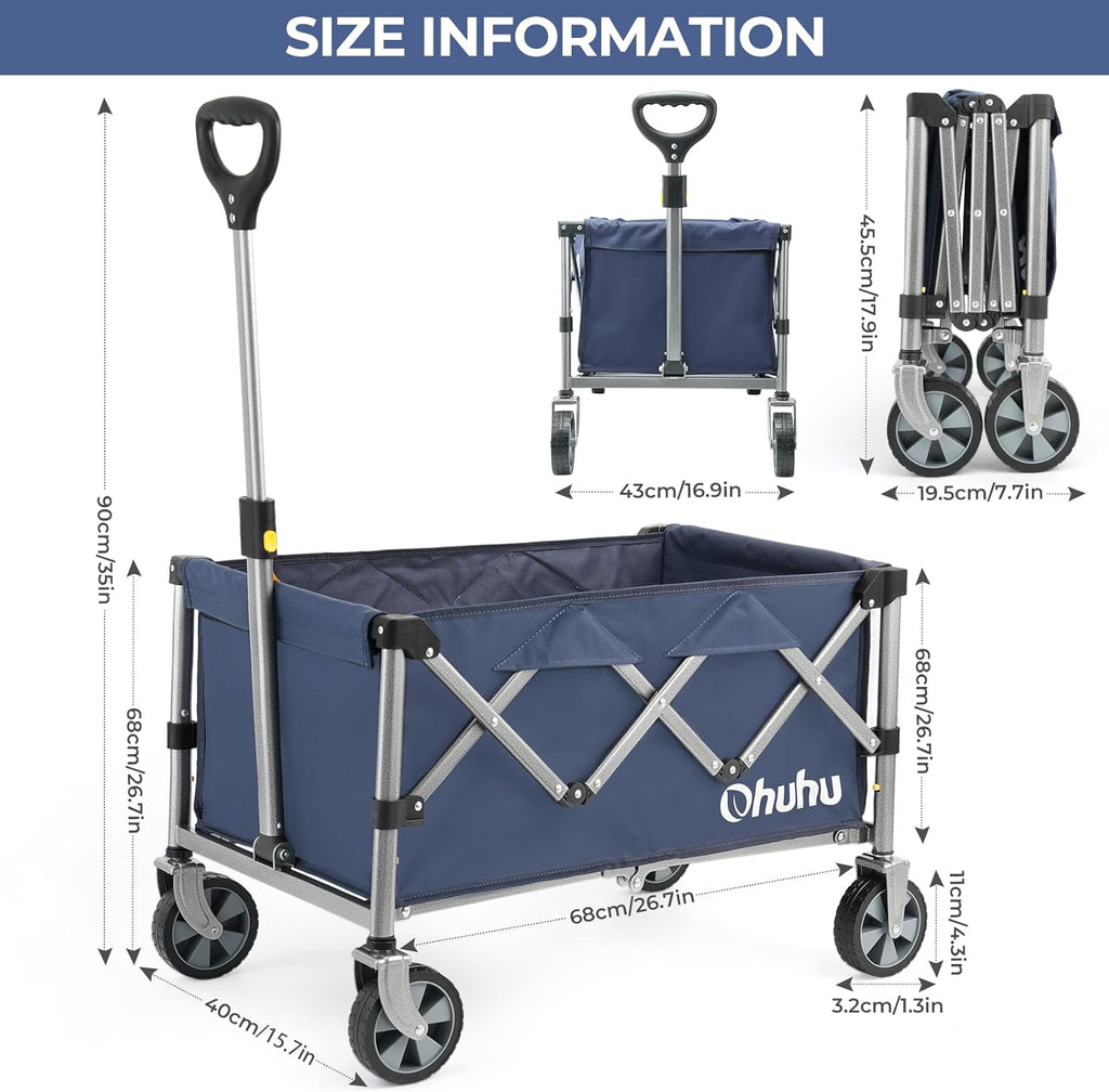 Foldable Utility Wagon Cart with Wheels, 85L Capacity, Heavy Duty for Camping and Shopping Y1713