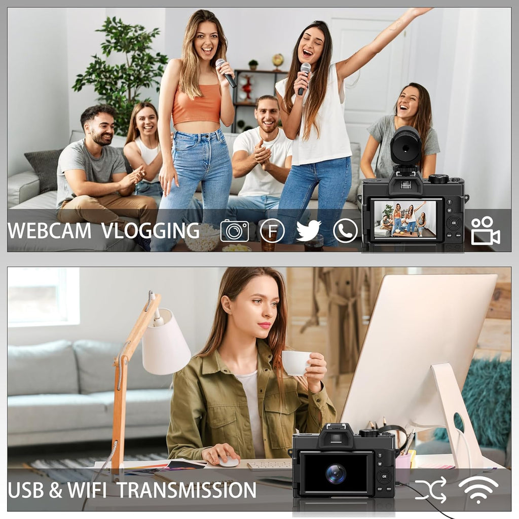 5K 48MP Autofocus Vlogging Camera with 32GB Card, 2 Batteries, 16X Zoom W86695