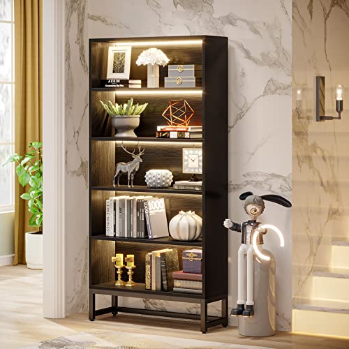 Tall Bookcase with LED Lights, 5-Tier Storage Shelves T8450