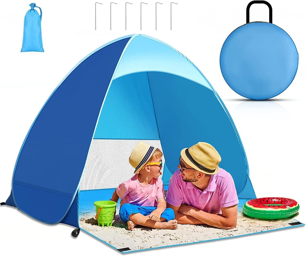 Pop Up Beach Tent, Automatic Set Up Beach Tent Shelters, UPF 50+ Beach Tent for 1-3 Person, Foldable Outdoor Lightweight Waterproof Beach Tent Sun Shelter, Beach Tent Pop Up with Carry Bag