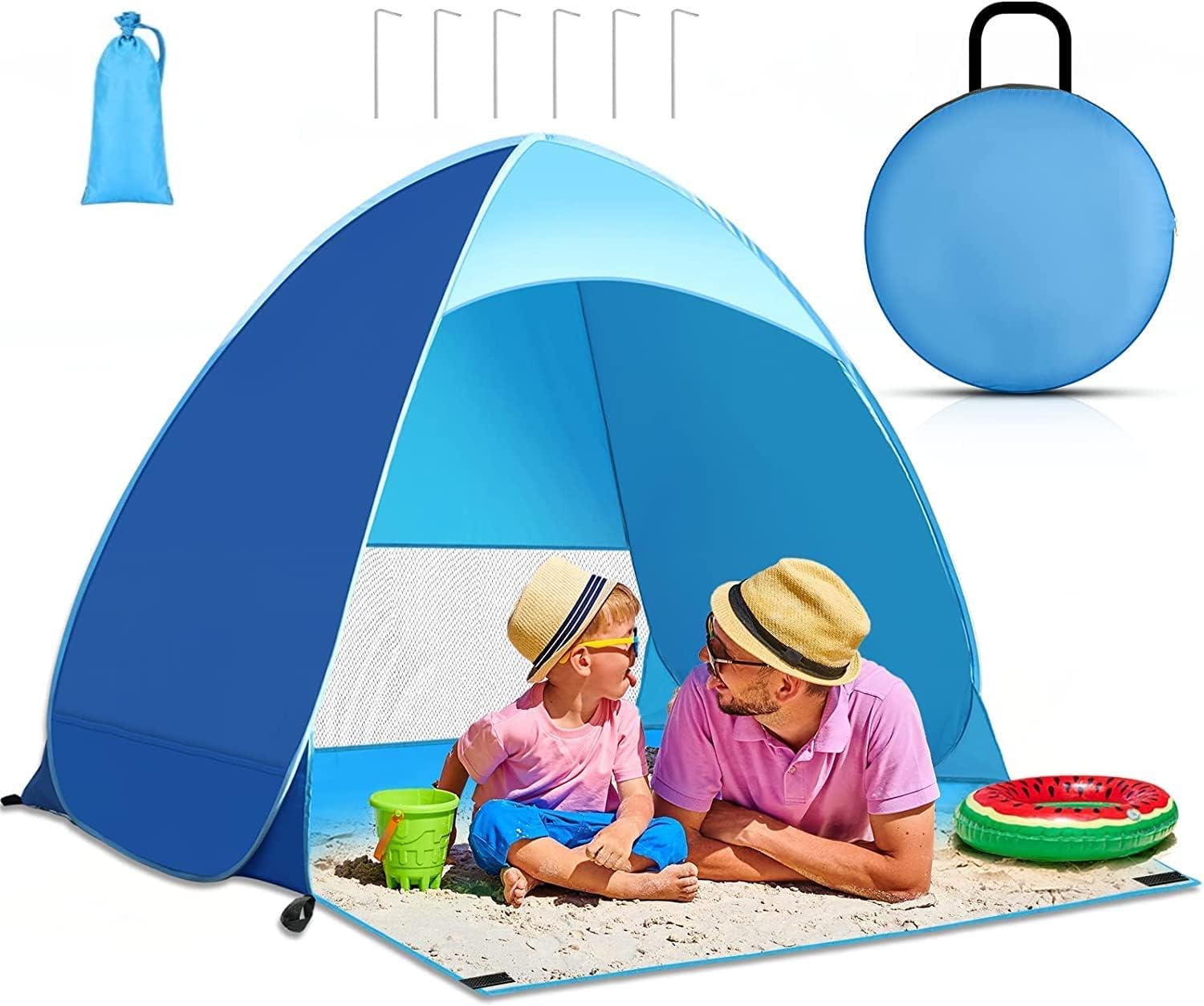 Pop Up Beach Tent, Automatic Set Up Beach Tent Shelters, UPF 50+ Beach Tent for 1-3 Person, Foldable Outdoor Lightweight Waterproof Beach Tent Sun Shelter, Beach Tent Pop Up with Carry Bag
