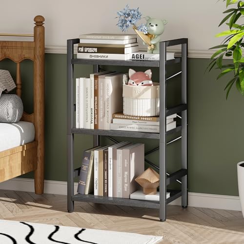 3 Tier Industrial Bookcase, Rustic Etagere Bookshelf for Living Room U5786