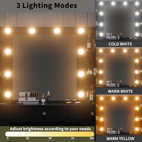 Makeup Vanity Desk with Lighted Mirror and Power Outlet F65931