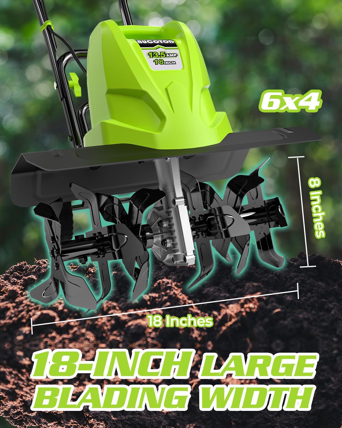 18-Inch 13.5 Amp Corded Tiller with 6 Steel Tines S63646