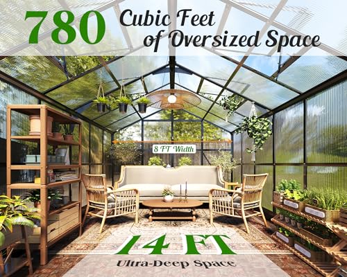 8x12 FT Polycarbonate Walk-in Greenhouse with 2 Swing Doors A36734