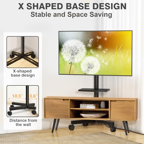 Mobile TV Stand with Power Outlet, Rolling TV Cart for 23-60 Inch TVs, Height Adjustable, VESA 400x400mm H58390