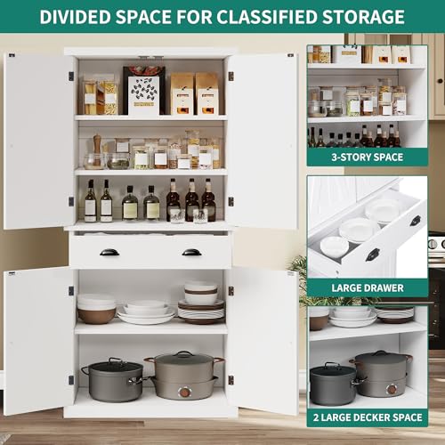 72" Tall Kitchen Pantry Cabinet with Barn Doors and Adjustable Shelves R388