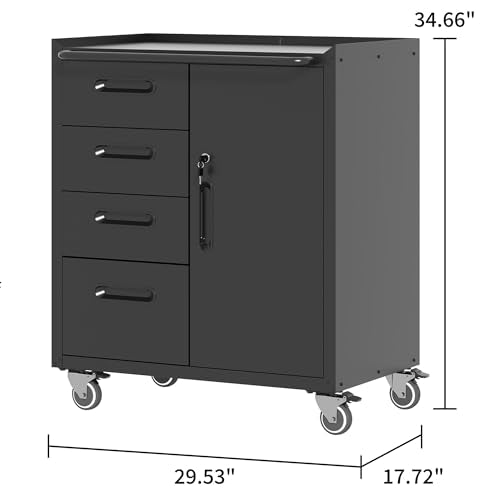 Rolling Tool Storage Cabinet with 4 Drawer and Locking Door U282375