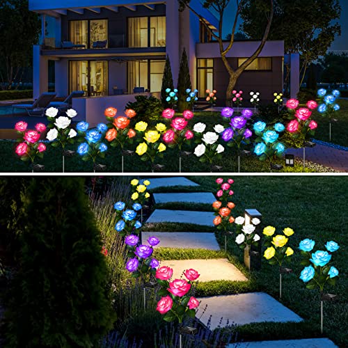 Solar Garden Lights, 6 Pack Solar Flowers Outdoor Waterproof with Rose R81046