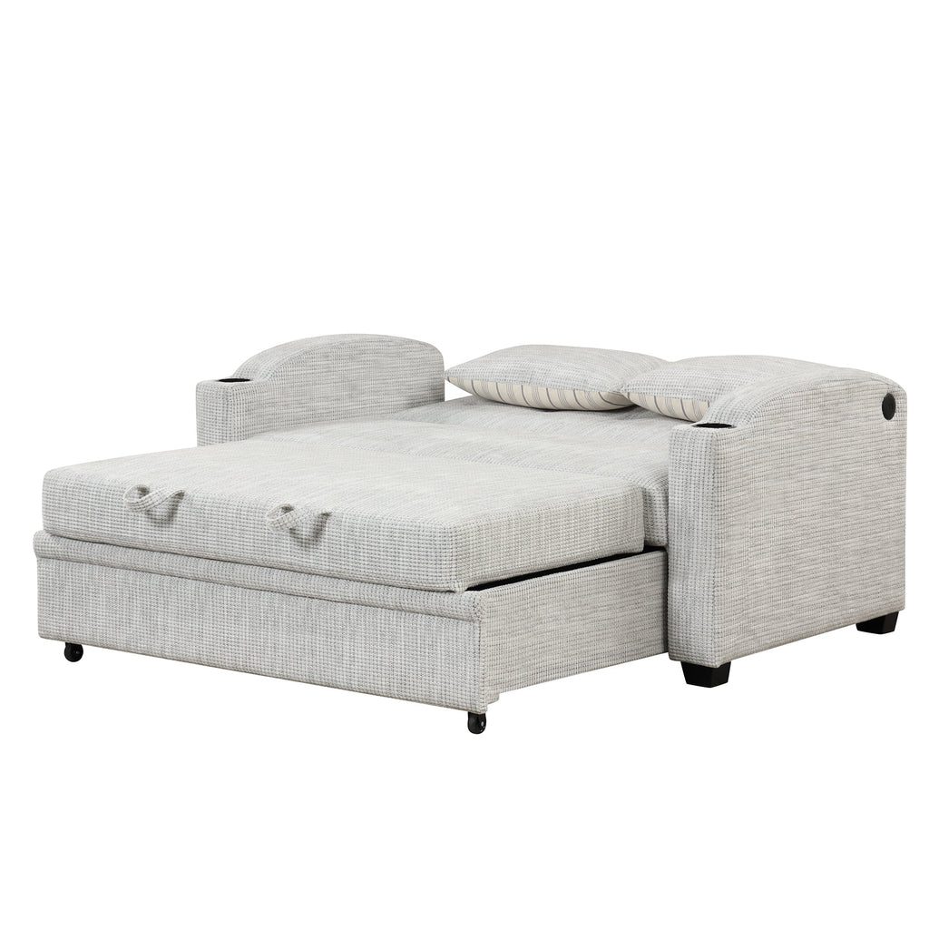 65" Pull Out Sofa Bed Chenille Convertible Loveseat with Adjustable Backrest W33639