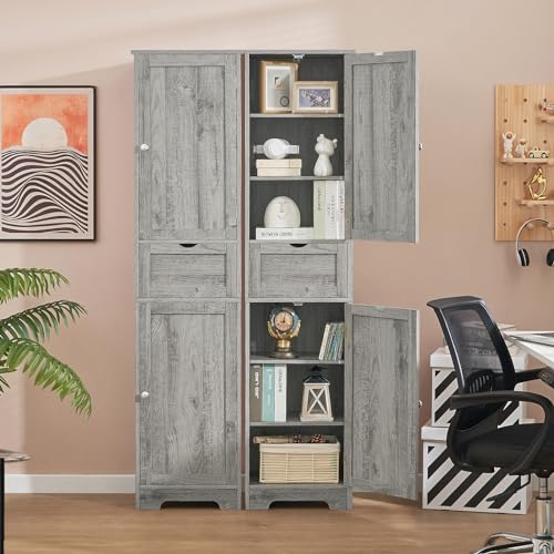 67" Tall Bathroom Cabinet with 2 Doors and 1 Drawer, Adjustable Shelves T930834