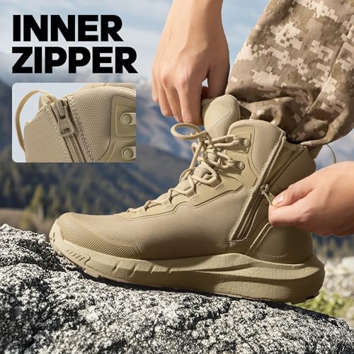 Men's Tactical Hiking Boots Lightweight Cushion Sole Side Zipper 8 Inches C799