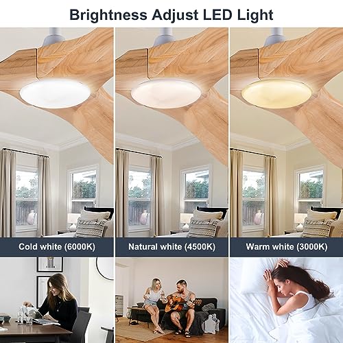 Wood Ceiling Fan with Lights Remote Control, 52 Inch, 6 Speed Reversible F4028