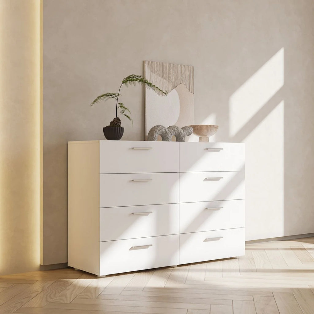 8 Drawer Double Dresser for Bedroom, White B72344