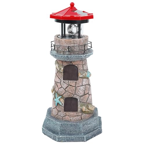 Solar Lighthouse with Rotating Beacon,11.5" Outdoor Garden Lighthouse Decor,Waterproof Statue Light House Lamp for Yard Lawn Patio Gifts