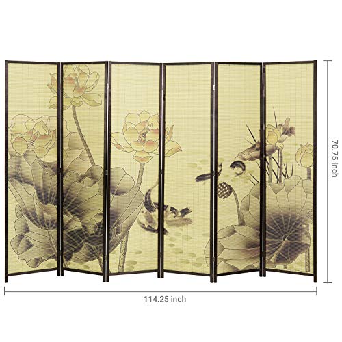 4-Panel Folding Bamboo Room Divider with Cherry Blossom Scene B61114