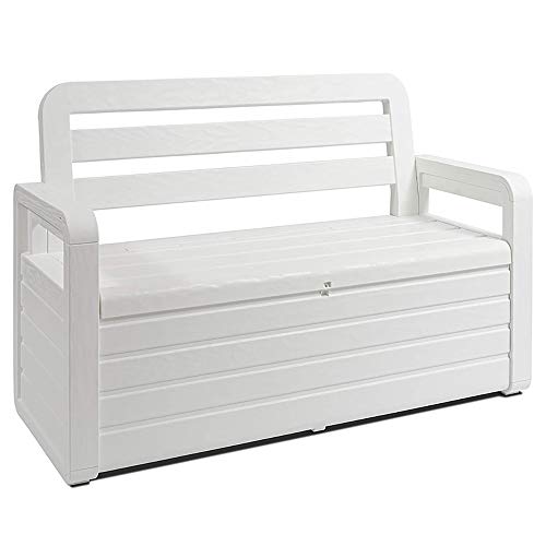 Foreverspring UV Weather Resilient Lockable Box Chest Bench for Outdoor Pool Patio Furniture and Deck Storage Bin, 70 Gallon, White
