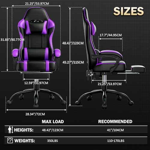 Ergonomic Gaming Chair with Footrest, Reclining, Lumbar Support I1131