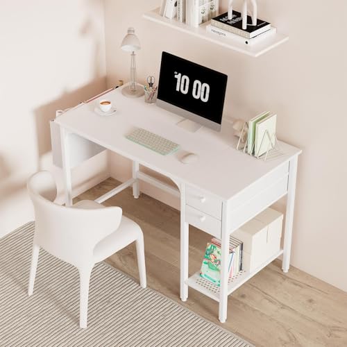 Computer Desk with Fabric Drawers, 40 Inch Reversible Gaming Desk for Small Space Home Office D876