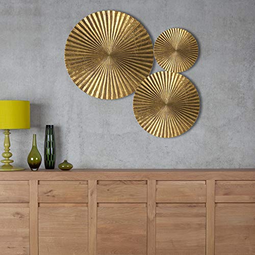 Decorlives Round Sunburst Metal Wall Art | Modern Metal Wall Hanging Décor Sculpture for Living Room Bedroom Home Office (Silver Glossy | Set 6-2 Large(16") + 2 Medium(11.5") + 2 Small(6") Circles)
