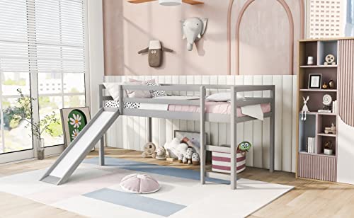 Wood House Loft Bed Frame with Slide and Storage Shelves Z806