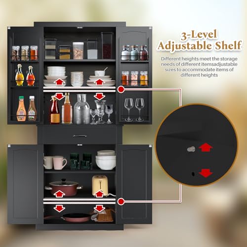 Kitchen Pantry Cabinet with 4 Doors and 1 Drawer, Freestanding Storage Cupboard L190261