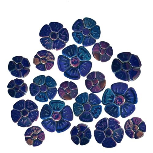 1.1 LB Random Iridescent Flower Ceramic Mosaic Tiles for DIY Crafts,3 Size Flowers Mosaic Pieces for Artwork,Photo Frames,Cups,Flower Pots,Fish Tank,Vases,Make Stepping Stones (White)
