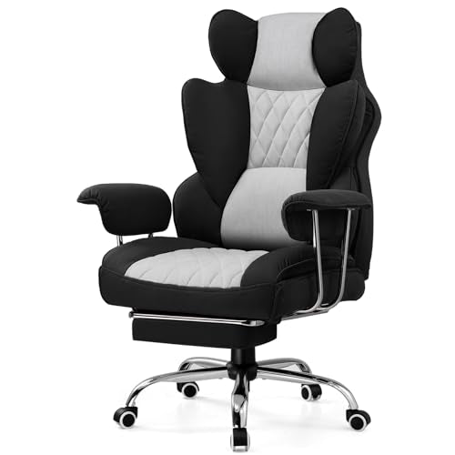 Gaming Chair with Lumbar Support and Footrest, PU Leather, Black E8234