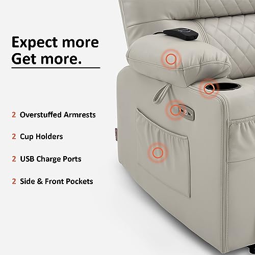 Zero Gravity Power Recliner Chair with Heat and Vibration Massage, USB Ports, Cup Holders, Faux Leather G3748