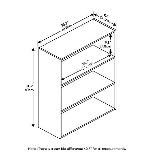 3-Tier Open Shelf Bookcase, Americano E787305