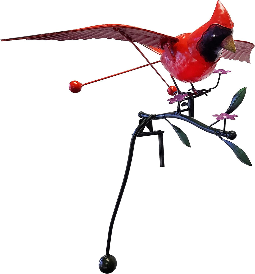Red Cardinal Bird on Flower Branch Garden Stake Wind Sculpture E287783