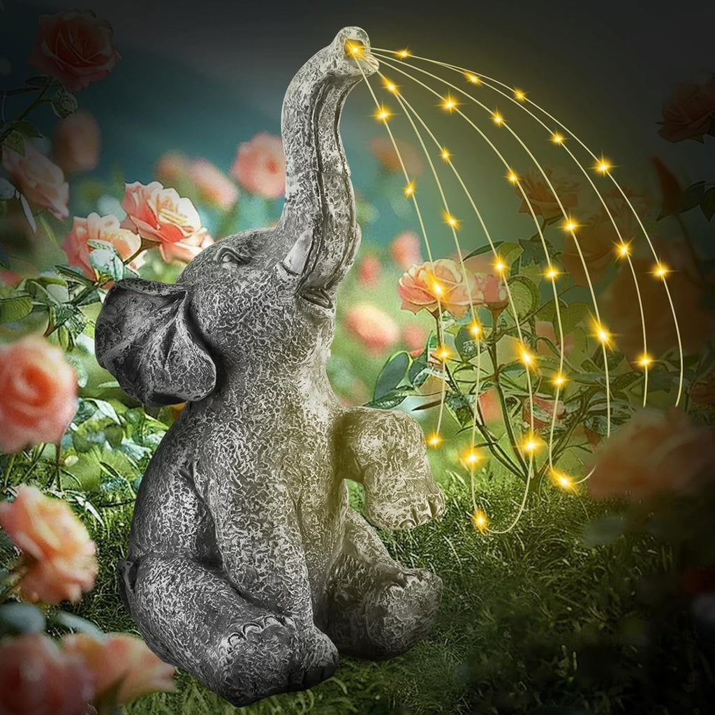Elephant Garden Decor - Outdoor Elephant Statue with LED Solar Lights Strings, Good Luck Elephant Gifts for Women, Elephant Decor for Yard, Garden, Patio, Christmas/Birthday Gifts for Mom, Waterproof