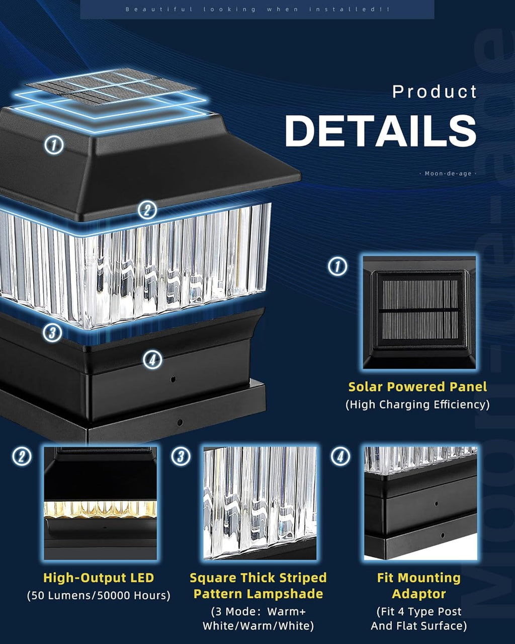 Solar Post Lights 3 Modes RGB & Warm White J648297