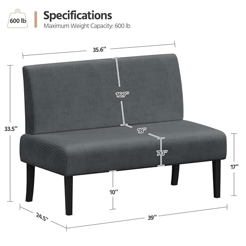 Small 2-Seater Armless Sofa Chair, Corduroy Fabric, for Small Spaces A458373