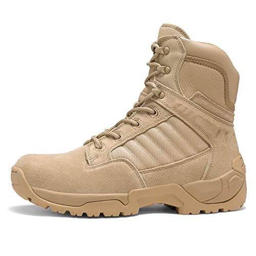 Men's Military Tactical Work Boots Side Zipper Leather Motorcycle Combat Boots N655026