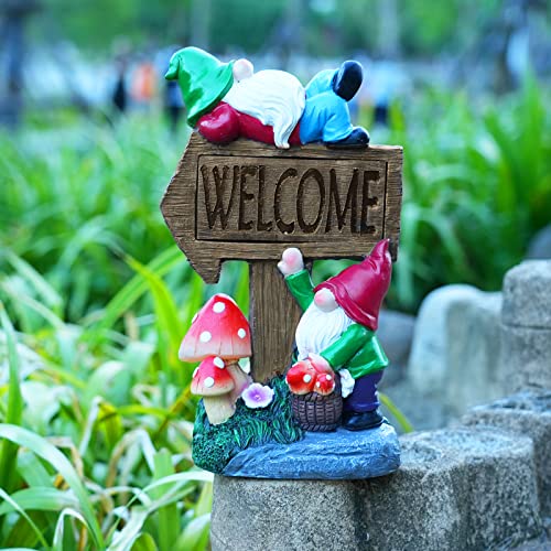 Garden Gnome Statue with Solar LED Lights for Outdoor Patio Yard Decor N332070