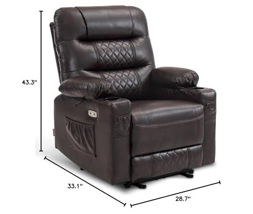 Zero Gravity Power Recliner Chair with Heat and Vibration Massage, USB Ports, Cup Holders, Faux Leather G3748
