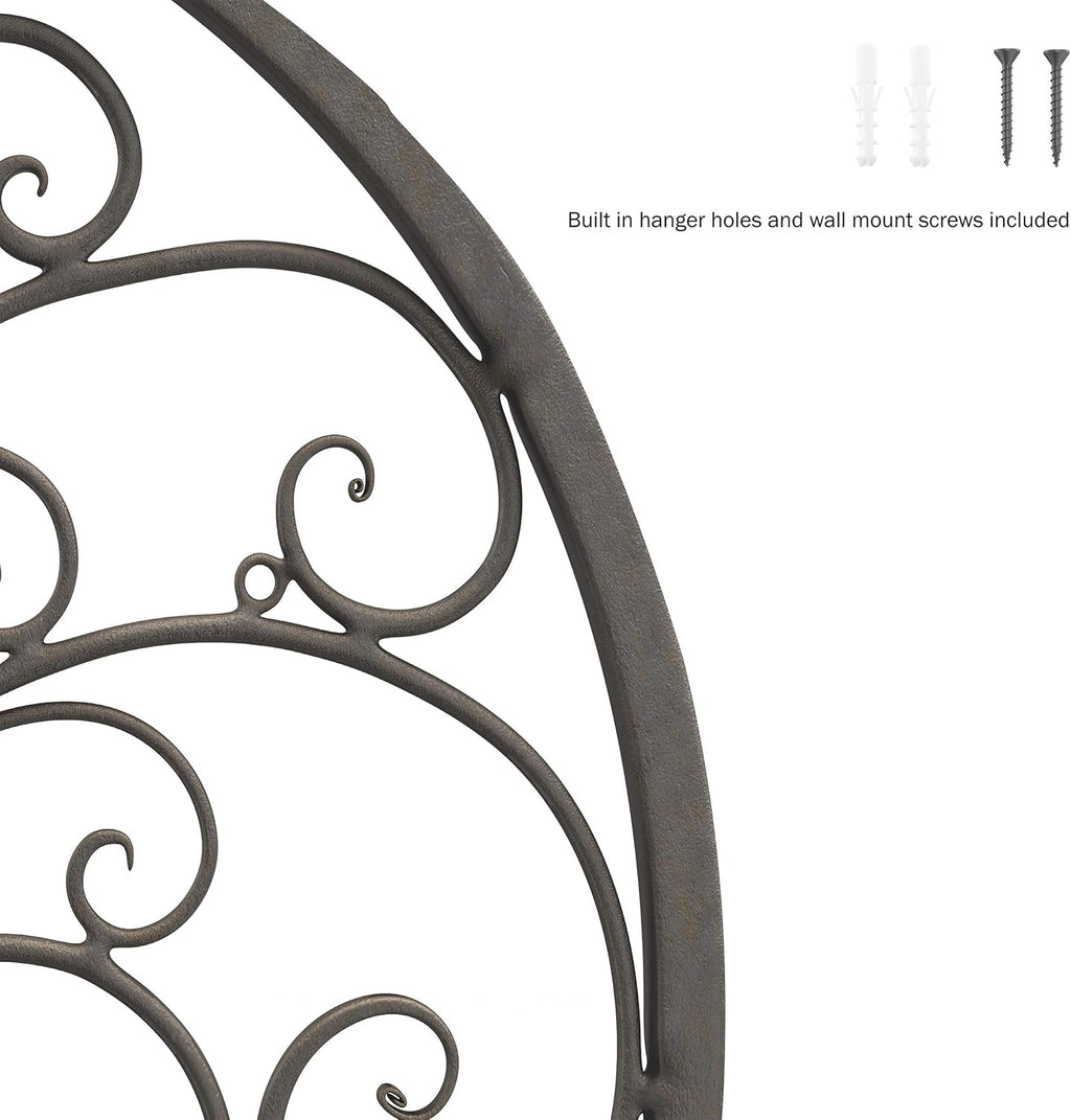 Iron Metal Tree of Life Wall Sculpture Art, Round, Brown D988731