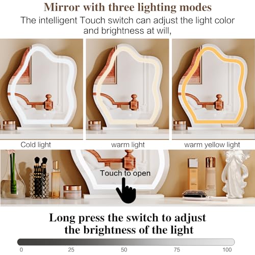 Large Makeup Vanity Desk with Mirror and Lights, 8 Drawers, Power Outlet B666