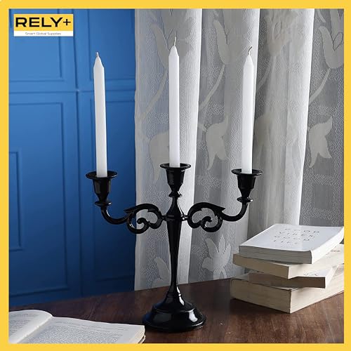 Glossy Black 10 Inch Taper Candle Holders for Table Centerpiece I92680