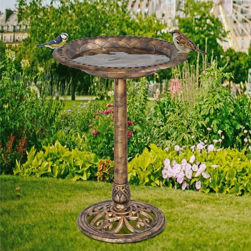 Antique Green Resin Pedestal Bird Bath for Outdoor Garden Z630