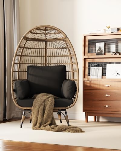 Wicker Egg Chair with Cushions and Ottoman L257
