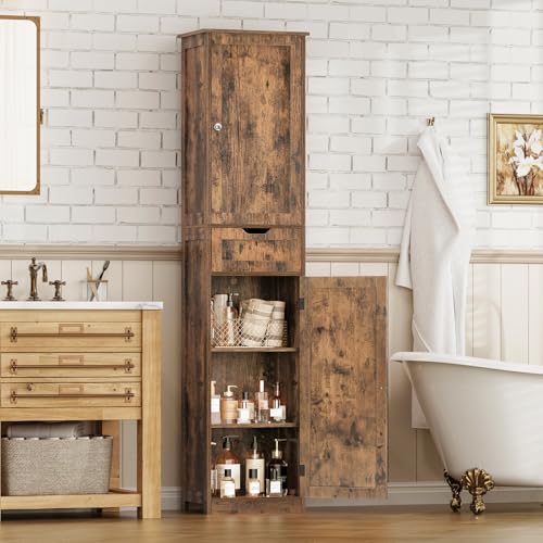 67" Tall Bathroom Cabinet with 2 Doors and 1 Drawer, Adjustable Shelves T930834