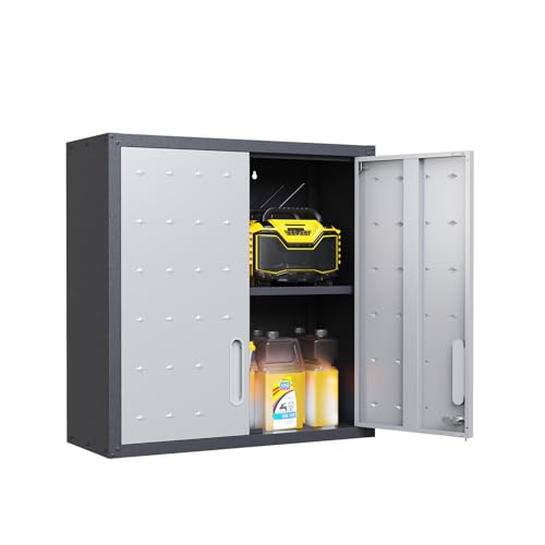 Wall Cabinet with 2 Doors, Lockable, Adjustable Shelves, Heavy Duty Steel J4545