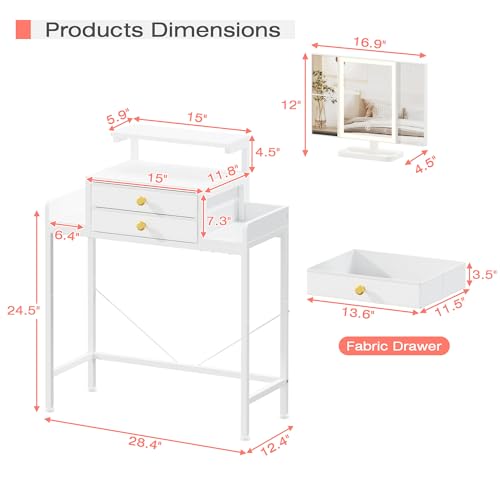 White Vanity Desk with Mirror and Lights R8919