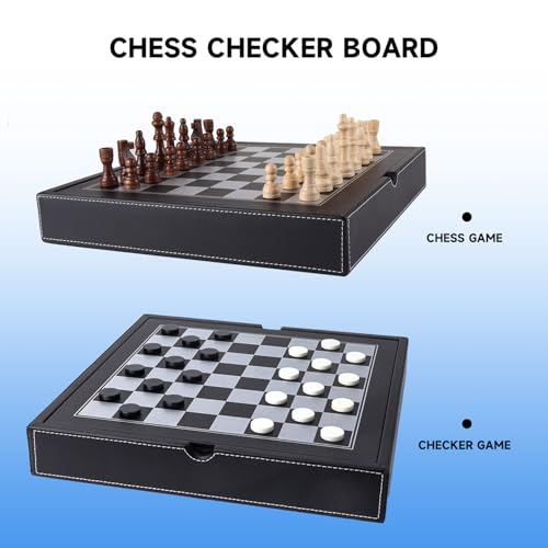 16" 3-in-1 Wooden Folding Chess, Checker & Backgammon Board Game Set L259