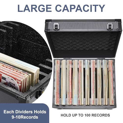 Vinyl Record Storage Case Box Holds 100 Records with Lid and Handles Z118
