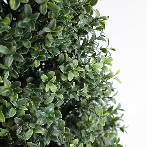 Artificial Topiary Boxwood Tree UV Resistant Outdoor Faux Shrub 2 Packs with Black Pot W915370