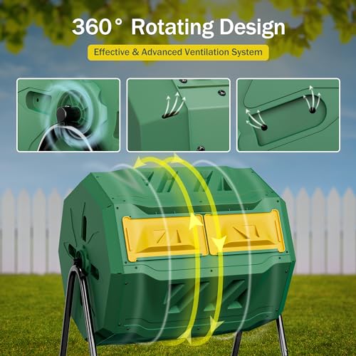 Compost Tumbler Bin 43 Gallon Dual Chamber Outdoor Garden E52640