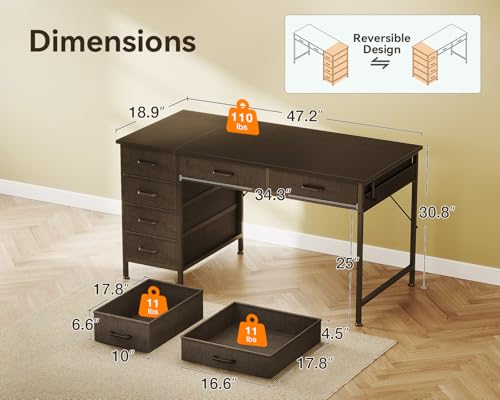 Computer Desk with 6 Drawers, 40 Inch Small Desk with Storage L2851